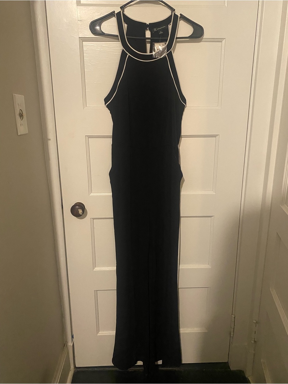 Black Maxi Halter Pantsuit with White Trim